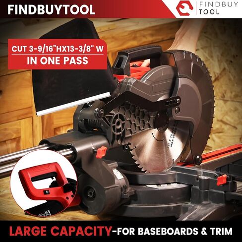 FindBuyTool 10-Inch Sliding Compound Miter Saw, 15-Amp 5500 RPM with 84T Carbide Blade, LED Cut Line, Tall Fence & Extension Bars, Ideal for Crown Molding, Baseboards, and Woodworking Projects in Kuwait