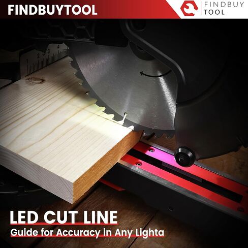 FindBuyTool 10-Inch Sliding Compound Miter Saw, 15-Amp 5500 RPM with 84T Carbide Blade, LED Cut Line, Tall Fence & Extension Bars, Ideal for Crown Molding, Baseboards, and Woodworking Projects in Kuwait