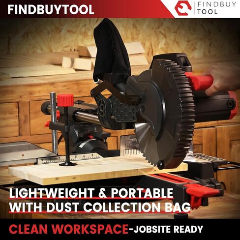 FindBuyTool 10-Inch Sliding Compound Miter Saw, 15-Amp 5500 RPM with 84T Carbide Blade, LED Cut Line, Tall Fence & Extension Bars, Ideal for Crown Molding, Baseboards, and Woodworking Projects in Kuwait