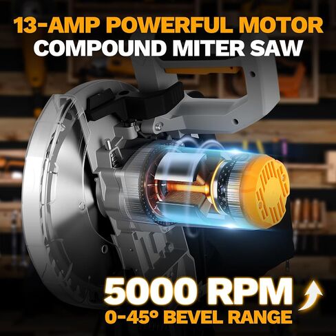 DEKOPRO 10-Inch Compound Miter Saw, 13-Amp Single Bevel Power Miter Saw with Precision Miter Angles, 5,000 RPM, 0-45° Bevel Cut, 40-Tooth Blade, Lightweight Chop Saw for Wood, Plastic, Laminates in Saudi Arabia