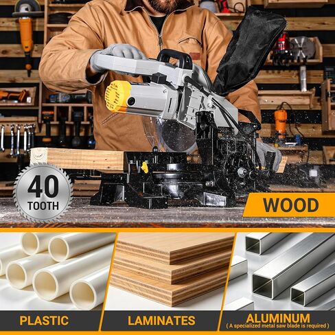 DEKOPRO 10-Inch Compound Miter Saw, 13-Amp Single Bevel Power Miter Saw with Precision Miter Angles, 5,000 RPM, 0-45° Bevel Cut, 40-Tooth Blade, Lightweight Chop Saw for Wood, Plastic, Laminates in Saudi Arabia