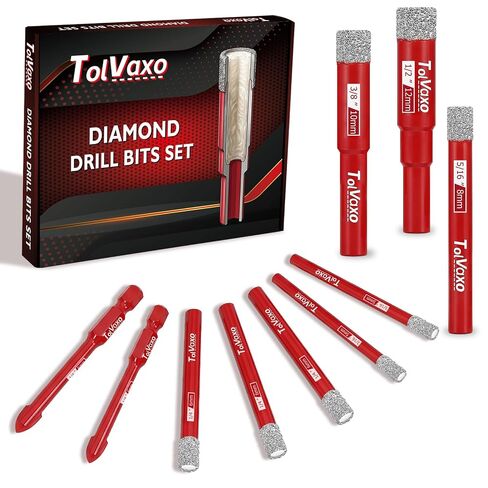 7Pcs Dry Diamond Drill Bit Set, Tile Drill Bits for Ceramic, Glass, Tile, Porcelain, Pot, Marble & Granite - 3/16", 1/4" (x2), 5/16", 3/8", 1/2" with Cooling Wax & 1/4" Masonry Bit in Kuwait