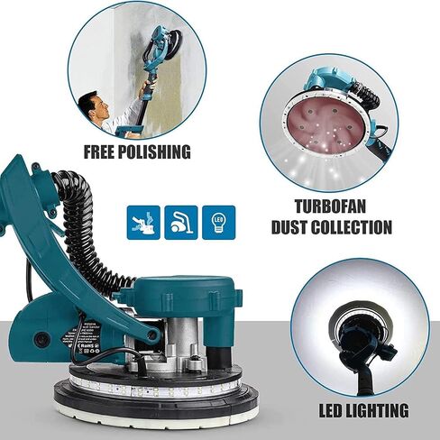 1800W Electric Sander Machine with Vacuum Auto Dust Collection, Giraffe Polishing Machine, Variable Speed 1000-2100rpm,100 Sandpaper Sheets Included in Kuwait