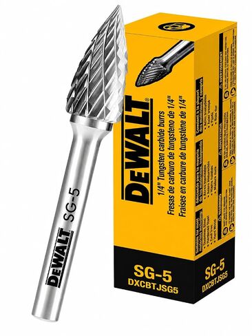 DEWALT DXCBTJSG5 SG-5 Double-Cut Carbide Burr, 1/4 in Shank, Metal Grinding | C10 tungsten carbide double-cut burr for steel, cast iron, stainless, and hardwood grinding; SG-5 shape uses a 1/4 in shank. in Kuwait
