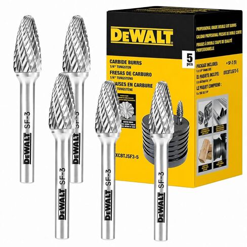 DEWALT DXCBTJSF3-5 SF-3 Tungsten Carbide Burr, 1/4 in Shank, 5-Piece Pack | Five SF-3 tungsten carbide burrs have 1/4 in shanks for metal shaping, deburring, grinding and compatible rotary tool work. in Kuwait