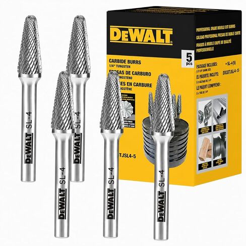 DEWALT DXCBTJSL4-5 SL-4 Tungsten Carbide Burr, 1/4 in Shank, 5-Piece Pack | Five SL-4 tungsten carbide burrs have 1/4 in shanks for metal shaping, deburring, grinding and compatible rotary tool work. in Kuwait