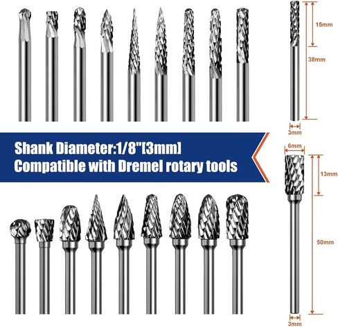10Pcs Carbide Burr Bits Set Compatible with Dremel Milwaukee, Rotary Tools Attachment with 1/8" Shank for Metal Wood Stone Steel Grinding Carving Cutting Polishing in Kuwait