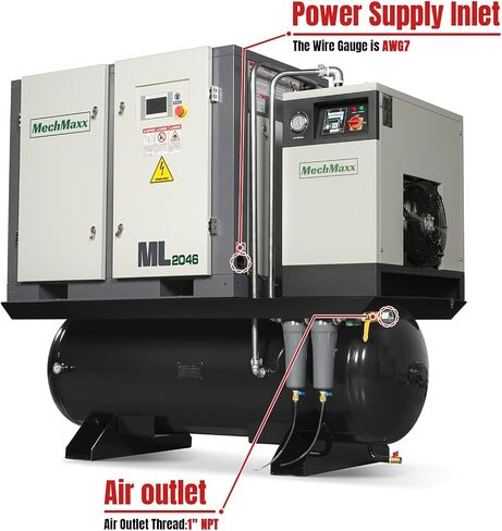 MechMaxx 20HP Combined Rotary Screw Air Compressor with Dryer & 105-Gal ASME Tank | 78 CFM, 116 PSI, 460V 3-Phase – Industrial Grade,Model ML2046 in Kuwait