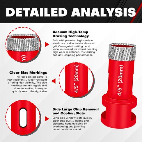 C&T 15-Piece Diamond Hole Saw Kit with 1/4" to 4" Vacuum Brazed Core Drill Bits, Pilot Bit Adapter and Tile Shaping Cone for Porcelain Tile, Ceramic, Granite, Marble, Stone in Kuwait