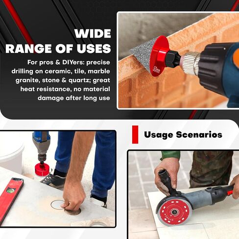 C&T 15-Piece Diamond Hole Saw Kit with 1/4" to 4" Vacuum Brazed Core Drill Bits, Pilot Bit Adapter and Tile Shaping Cone for Porcelain Tile, Ceramic, Granite, Marble, Stone in Kuwait