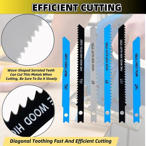 14 PCS U-Shank Jig Saw Blade Set Metal Jigsaw Blades (6T 8T 10T 14T 18T 24T 32T) Fit Vast Majority U Shank Jigsaws for Wood for Wood, Plastic and Metal Cutting in Kuwait