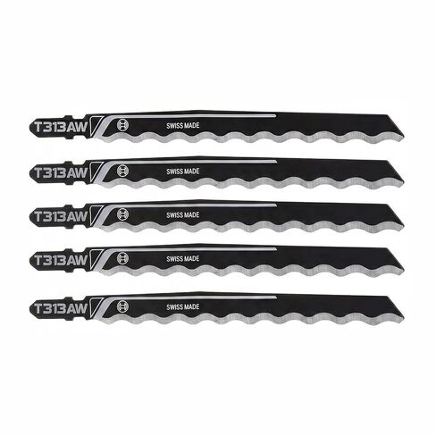 (Pack of 5) T313AW3 Woodworking T-Shank high Carbon Steel Jigsaw, Suitable for Cutting Soft Materials Such as Cardboard, Leather, and Carpet. Total Length 6 inches, Working Length 5 inches. in Kuwait
