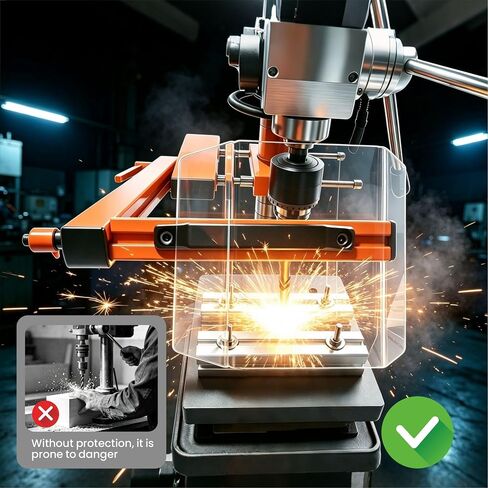 Adjustable Drill Press Guard, Fits 2in-4in Column, Benchtop & Floor Models | Aluminum clamp & extrusion frame,1/4"thick Lexan shield,multi-adjustable,no-drill install,180° flip-up,fits 5"-10" throat in Kuwait