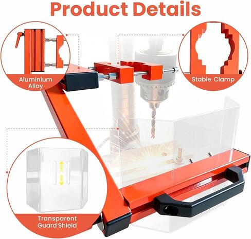 Adjustable Drill Press Guard, Fits 2in-4in Column, Benchtop & Floor Models | Aluminum clamp & extrusion frame,1/4"thick Lexan shield,multi-adjustable,no-drill install,180° flip-up,fits 5"-10" throat in Kuwait