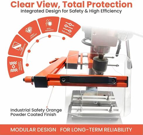 Adjustable Drill Press Guard, Fits 2in-4in Column, Benchtop & Floor Models | Aluminum clamp & extrusion frame,1/4"thick Lexan shield,multi-adjustable,no-drill install,180° flip-up,fits 5"-10" throat in Kuwait