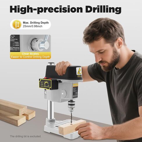 340W Iron Bench Drill Press, 6.69 '' Portable Drill Press Table, 0.98'' Precision Adjustable 3 Speed Tabletop Drilling Machine Kits Brushed Pure Copper Motor Hexagon Wrenches for Wood Metal in Kuwait
