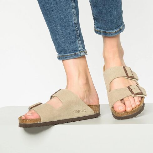 Birkenstock Arizona SBF Women's Two Strap Suede Sandals, Taupe, 10/10.5 US in Kuwait