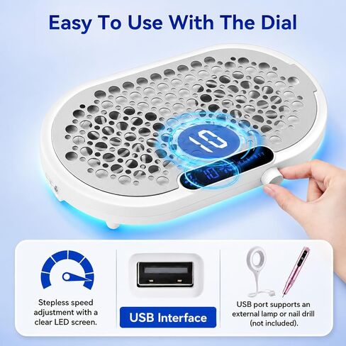 Makartt Nail Dust Collector - 4000RPM Professional Dust Collector Nail Tech Dual Turbo Fan, Brushless 360 Suction, Acrylic Nail Polishing Manicure For Nail Salon & Home 30Pcs Filter Paper& Brush,White in Kuwait