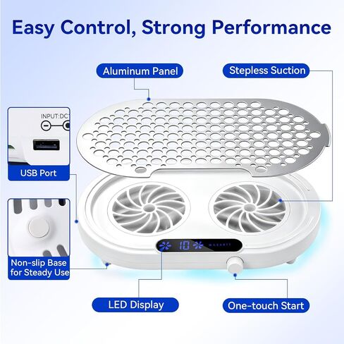 Makartt Nail Dust Collector - 4000RPM Professional Dust Collector Nail Tech Dual Turbo Fan, Brushless 360 Suction, Acrylic Nail Polishing Manicure For Nail Salon & Home 30Pcs Filter Paper& Brush,White in Kuwait