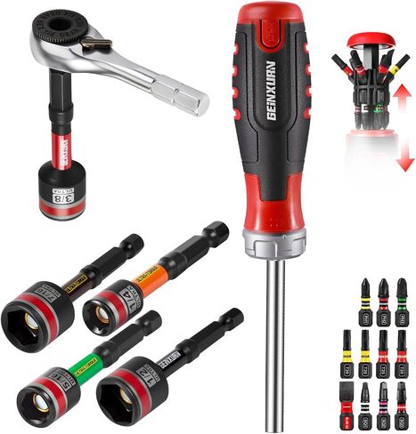 Geinxurn 21 Pieces Tool Kit Include Mini Ratchet Wrench, S2 Steel Screwdriver Bit, Mini Screwdriver Handle, Magnetic Locking Bit Holde, Socket Wrench Nut Driver Set. Portable Hand Tools Set for Repair in Kuwait