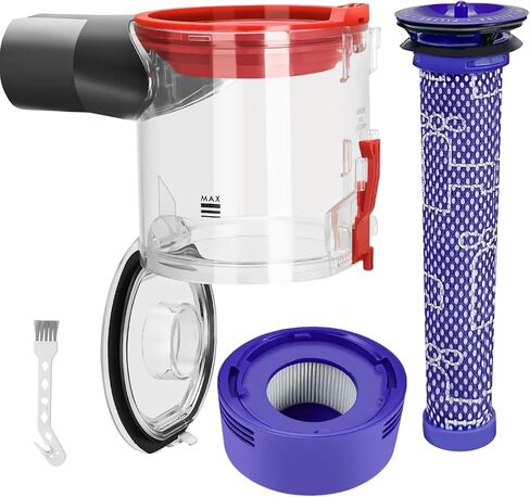 V8 Dust Bin Replacement for Dyson V7 V8 SV10 SV11 Cordless Vacuum | Canister Clear Bin with HEPA Post-Filter and Pre-Filter, Dirt Cup Dustbin for Dyson V8, Part No. 967699-01 in Kuwait