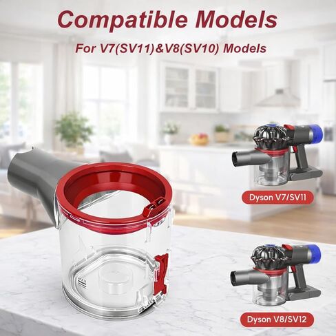 V8 Dust Bin Replacement for Dyson V7 V8 SV10 SV11 Cordless Vacuum | Canister Clear Bin with HEPA Post-Filter and Pre-Filter, Dirt Cup Dustbin for Dyson V8, Part No. 967699-01 in Kuwait