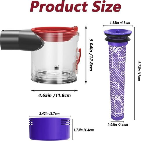 V8 Dust Bin Replacement for Dyson V7 V8 SV10 SV11 Cordless Vacuum | Canister Clear Bin with HEPA Post-Filter and Pre-Filter, Dirt Cup Dustbin for Dyson V8, Part No. 967699-01 in Kuwait