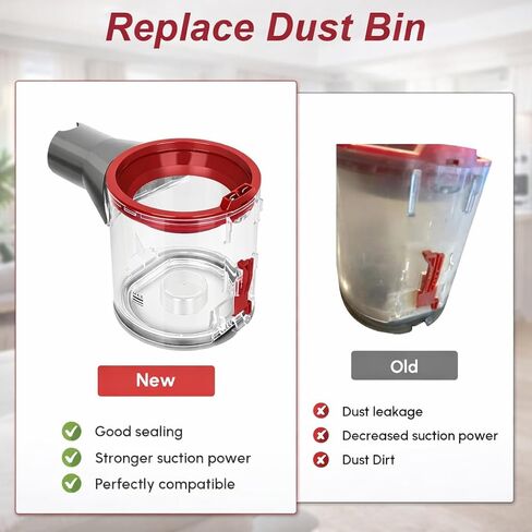 V8 Dust Bin Replacement for Dyson V7 V8 SV10 SV11 Cordless Vacuum | Canister Clear Bin with HEPA Post-Filter and Pre-Filter, Dirt Cup Dustbin for Dyson V8, Part No. 967699-01 in Kuwait