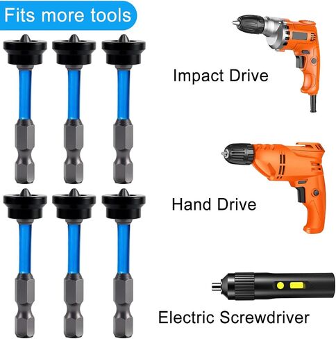 6PCS Drywall Screw Bit Set, PH2 Depth Adjustable Drywall Dimpler Bit, 1/4" Hex Shank Magnetic Drywall Screw Setter with Removable Aluminum Collar, Screwdriver Bits Drywall Bit for Impact Driver in Kuwait