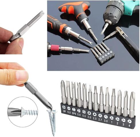 13 Pack Slotted Phillips Screwdriver Bit Set U-Shaped Y-Type Triangle SP6 Screw Driver 1/4'' Magnetic Phillips Head Drill Bit Sets for Rechargeable Cordless Screwdriver Electric Screwdrivers in Kuwait
