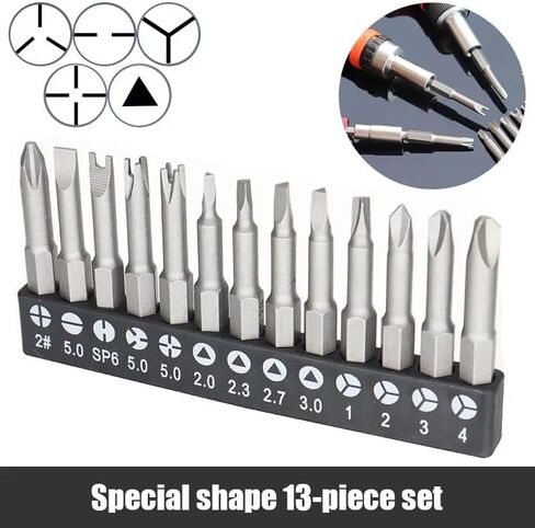 13 Pack Slotted Phillips Screwdriver Bit Set U-Shaped Y-Type Triangle SP6 Screw Driver 1/4'' Magnetic Phillips Head Drill Bit Sets for Rechargeable Cordless Screwdriver Electric Screwdrivers in Kuwait