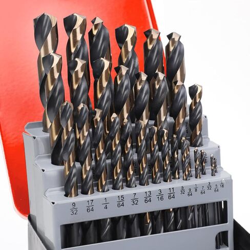 13Pcs Cobalt Drill Bit Set, M35 HSS, SAE (1/16" - 1/4"), 135° Tip, Twist Jobber Length Drill Bit Kit for Hardened Metal, Stainless Steel, Cast Iron, Plastic and Wood, Indexed Storage Case in Kuwait