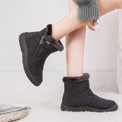 Women Waterproof Fleece Lined Winter Snow Boots Side Zipper Non Slip Warm Ankle Booties Black Brown Grey in Kuwait