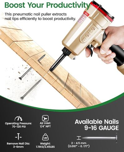 meite NP45 Pneumatic Nail Remover with Spare Piston Driver, 9-16GA Denailer | Fast Removes 0.11"-0.23" Dia Nails from 1" Wood, Heavy-duty Air Punch for Pallet Recycling Demolition Wood Reclaimed Lumber in Kuwait