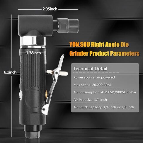 Air Die Grinder - 1/4", Right Angle, 20,000 RPM, Pneumatic Power, Safety Lock, 90 Degree, Mini, Angle Die Grinder for Grinding, Polishing, Cutting and More in Kuwait
