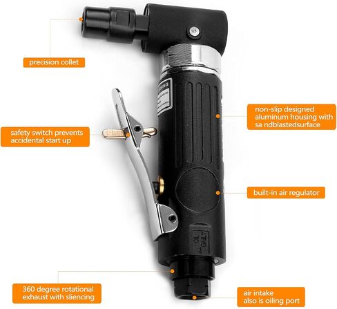 Air Die Grinder - 1/4", Right Angle, 20,000 RPM, Pneumatic Power, Safety Lock, 90 Degree, Mini, Angle Die Grinder for Grinding, Polishing, Cutting and More in Kuwait