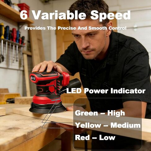 Brushless Cordless Random Orbital Sander Compatible for Milwaukee 18V Battery, Electric Palm Orbital Sander With Dust Collector, 6 Variable Speeds, 20Pcs Sandpaper For Sanding Woodworking(TOOL ONLY） in Kuwait