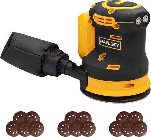 5 Inch Cordless Brushless Random Orbital Sander for Dewalt 20V Battery | 3 Variable Speeds, 7000-11000 RPM, with 15pcs Sandpaper and Dust Collector for Woodworking Polishing (Battery Not Included) in Kuwait