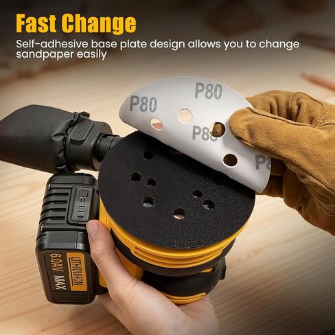 5 Inch Cordless Brushless Random Orbital Sander for Dewalt 20V Battery | 3 Variable Speeds, 7000-11000 RPM, with 15pcs Sandpaper and Dust Collector for Woodworking Polishing (Battery Not Included) in Kuwait