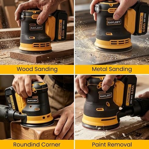 5 Inch Cordless Brushless Random Orbital Sander for Dewalt 20V Battery | 3 Variable Speeds, 7000-11000 RPM, with 15pcs Sandpaper and Dust Collector for Woodworking Polishing (Battery Not Included) in Kuwait