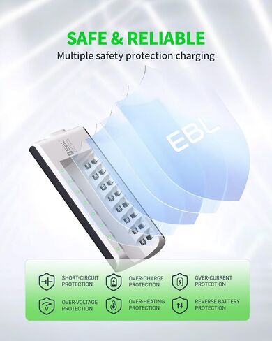 EBL AA AAA Battery Charger, 8-Bay Individual Charger, Individual Charger for NiMH NiCD Rechargeable Batteries in Kuwait