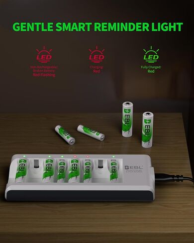 EBL AA AAA Battery Charger, 8-Bay Individual Charger, Individual Charger for NiMH NiCD Rechargeable Batteries in Kuwait