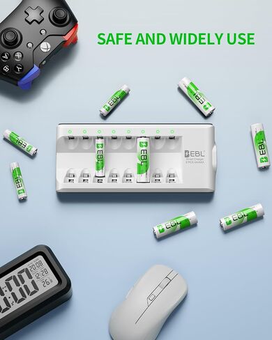 EBL AA AAA Battery Charger, 8-Bay Individual Charger, Individual Charger for NiMH NiCD Rechargeable Batteries in Kuwait