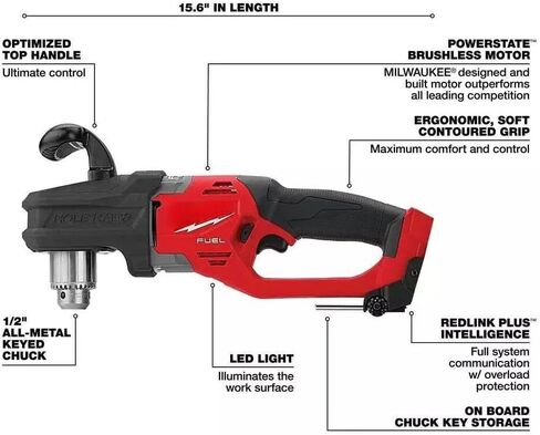 2807-20 for Milwaukee M18 1/2" Power Right Angle Drill | Length 15.6 in Width 3.7 in Height 6.5 in in Kuwait