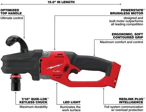 2808-20 for Milwaukee M18 Power Right Angle Drills - Bare Tool | Length 15.6 in Height 6.5 in Width 3.7 in Weight 7.09 lbs in Kuwait