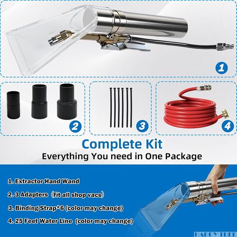 Happy Tree Universal Fit All Brands' Shop Vac Extractor Hose Kit Adapter Wet-Dry Extraction Accessory for Upholstery & Carpet Cleaning Auto Detailing Wet Vaccum Accessories with 25 Feet Water Hose in Kuwait