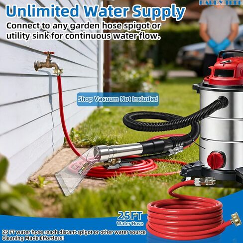 Happy Tree Universal Fit All Brands' Shop Vac Extractor Hose Kit Adapter Wet-Dry Extraction Accessory for Upholstery & Carpet Cleaning Auto Detailing Wet Vaccum Accessories with 25 Feet Water Hose in Kuwait