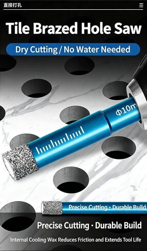 Diamond Tile Brazed Hole Saw Set, 7 Pcs, 5-16mm | Dry Cutting, No Water Needed, Universal Round Shank, Internal Cooling Wax, Drill & Grinder Compatible in Kuwait