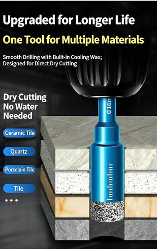 Diamond Tile Brazed Hole Saw Set, 7 Pcs, 5-16mm | Dry Cutting, No Water Needed, Universal Round Shank, Internal Cooling Wax, Drill & Grinder Compatible in Kuwait