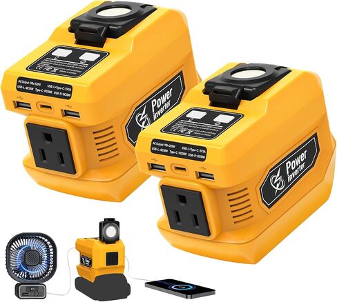 220W Power Inverter Compatible with Dewalt 20V Battery | DC 20V to AC 110V-120V Portable Power Generator, Inverter with 2 USB Ports &1 Type-C &1 AC Outlet, 400 Lumen LED Light in Saudi Arabia